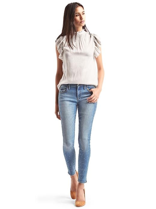 Image number 3 showing, Mid rise gem-studded true skinny jeans