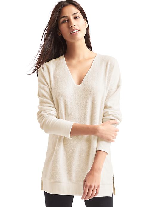 View large product image 1 of 1. Fleece V-neck tunic sweatshirt
