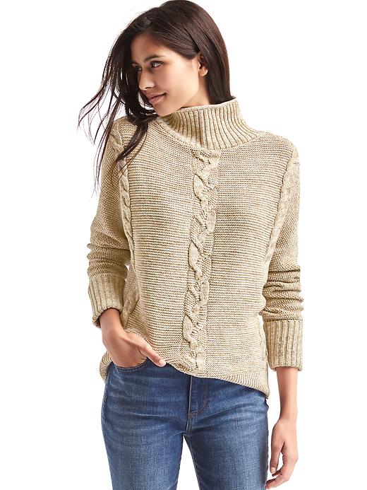 View large product image 1 of 1. Plait cable knit mockneck sweater