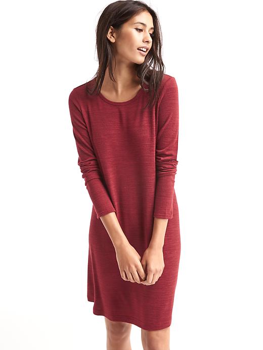 View large product image 1 of 1. Softspun knit long sleeve swing dress