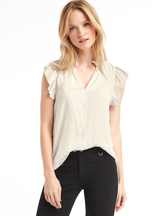 View large product image 1 of 1. Flutter sleeve split neck top