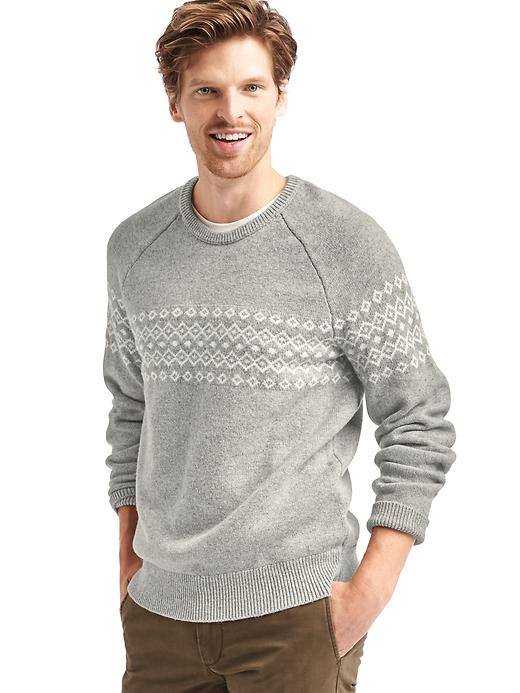 Image number 1 showing, Merino wool blend fair isle crew sweater
