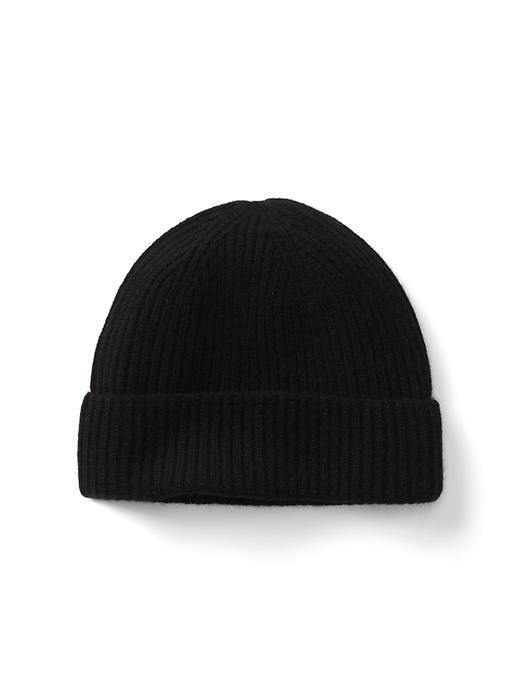 View large product image 1 of 1. Cashmere ribbed knit beanie