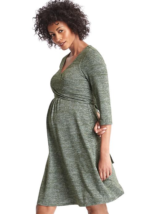 Image number 1 showing, Maternity softspun knit three-quarter wrap dress