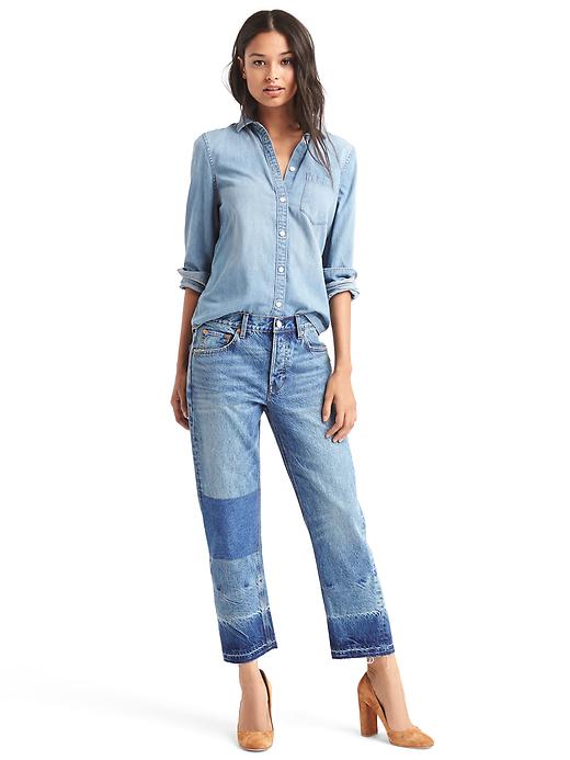 Image number 3 showing, Mid rise let-down hem vintage straight jeans