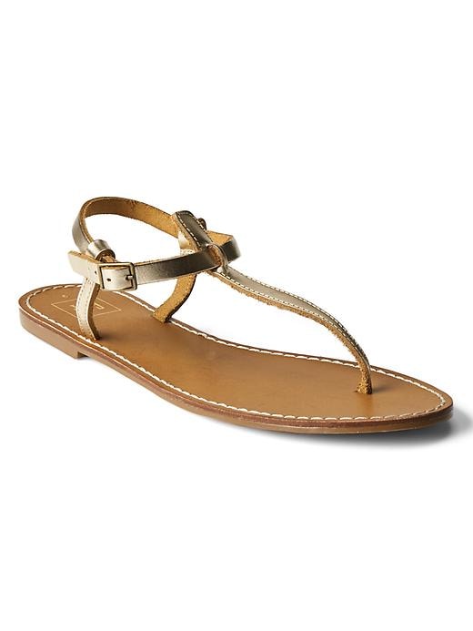 Image number 1 showing, T-strap leather sandals