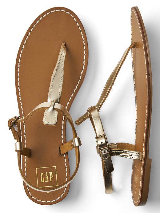 Image number 2 showing, T-strap leather sandals