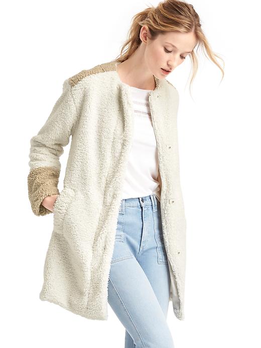 Image number 3 showing, Cozy sherpa collarless coat