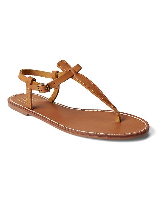 Image number 3 showing, T-strap leather sandals