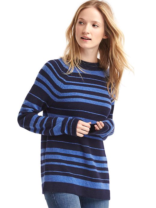 Image number 8 showing, Merino wool blend stripe mock neck sweater