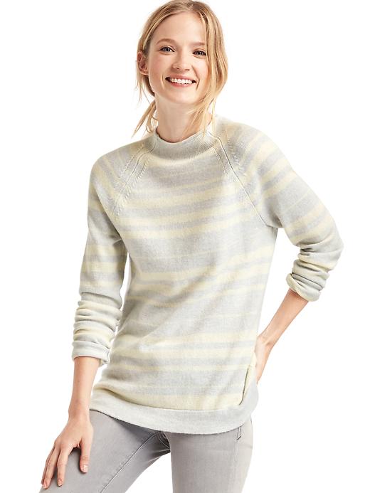 View large product image 1 of 1. Merino wool blend stripe mock neck sweater