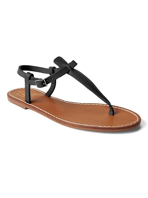 Image number 4 showing, T-strap leather sandals