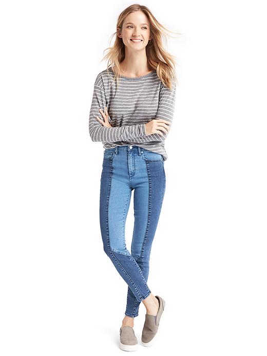 Image number 3 showing, Super high rise two-tone true skinny jeans