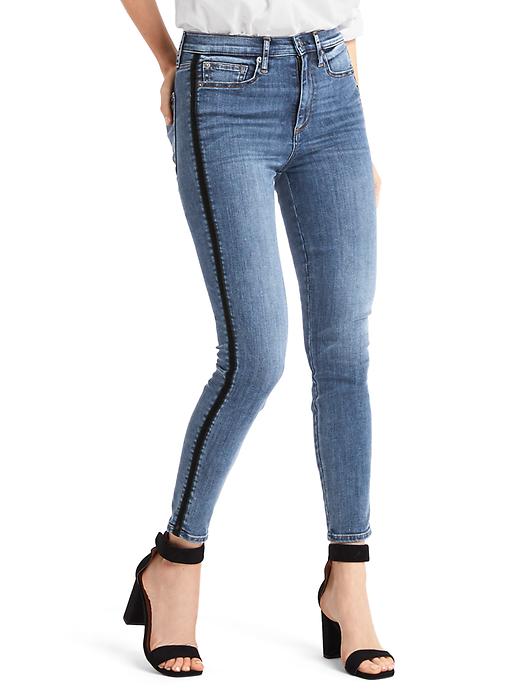 Image number 1 showing, Super high rise velvet-trim true skinny jeans