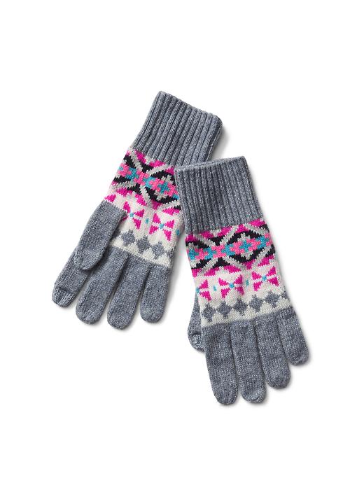 View large product image 1 of 1. Crazy fair isle merino wool blend gloves