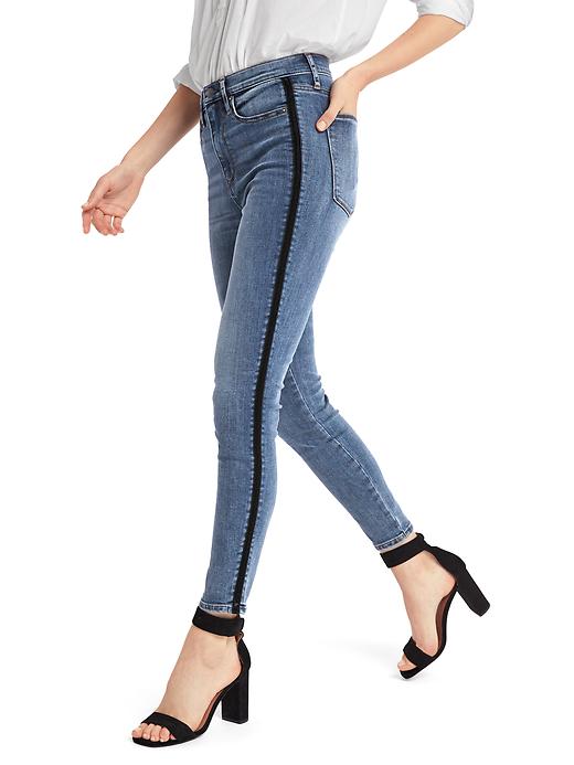 Image number 5 showing, Super high rise velvet-trim true skinny jeans