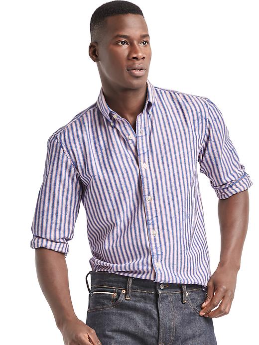 Image number 1 showing, Indigo twill stripe standard fit shirt