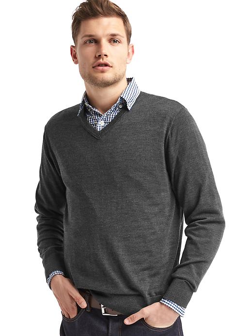 View large product image 1 of 1. Merino wool V-neck sweater