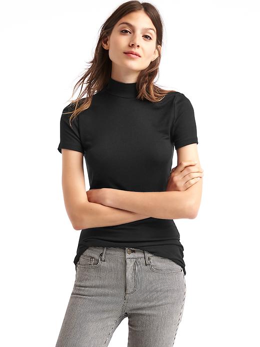 View large product image 1 of 1. Cozy modal short sleeve mockneck top