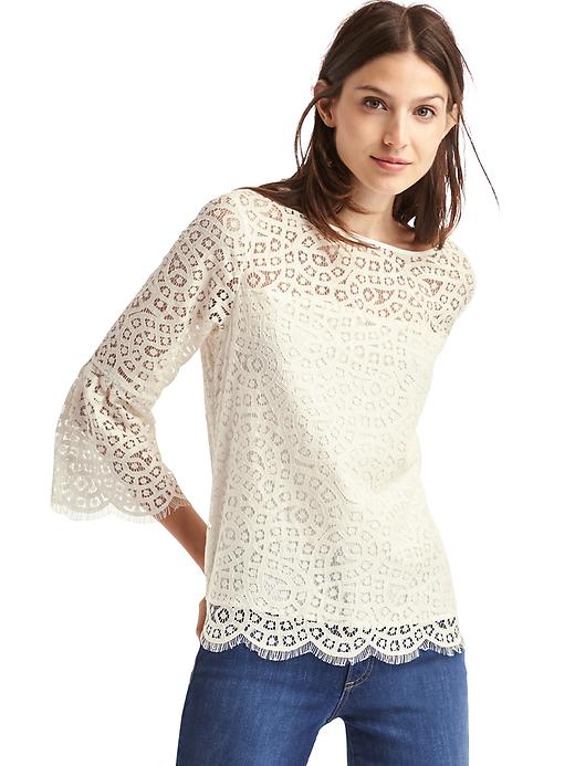 Image number 1 showing, Crochet lace three-quarter bell sleeve top