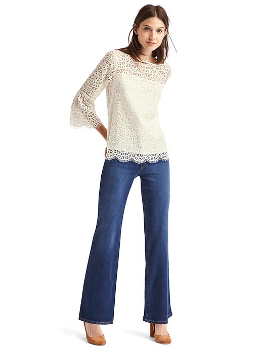 Image number 3 showing, Crochet lace three-quarter bell sleeve top