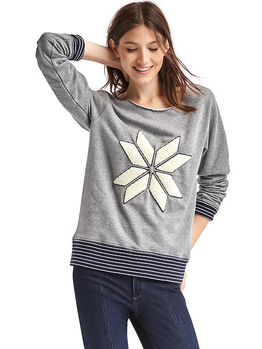 Image number 1 showing, Textured snowflake stripe-trim sweatshirt
