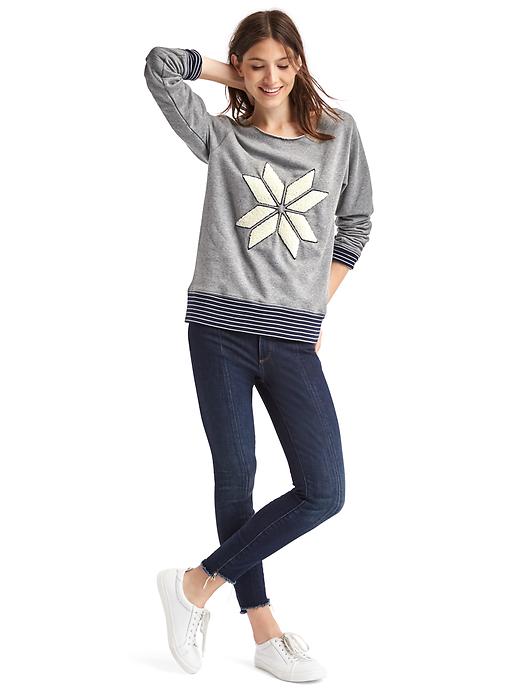 Image number 3 showing, Textured snowflake stripe-trim sweatshirt
