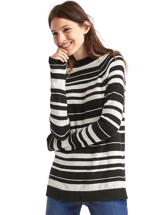Image number 1 showing, Merino wool blend stripe mock neck sweater