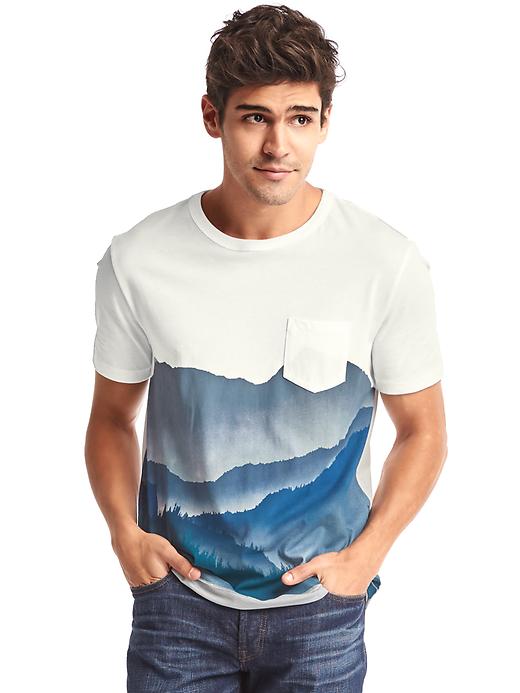Image number 1 showing, Painted mountain graphic pocket tee