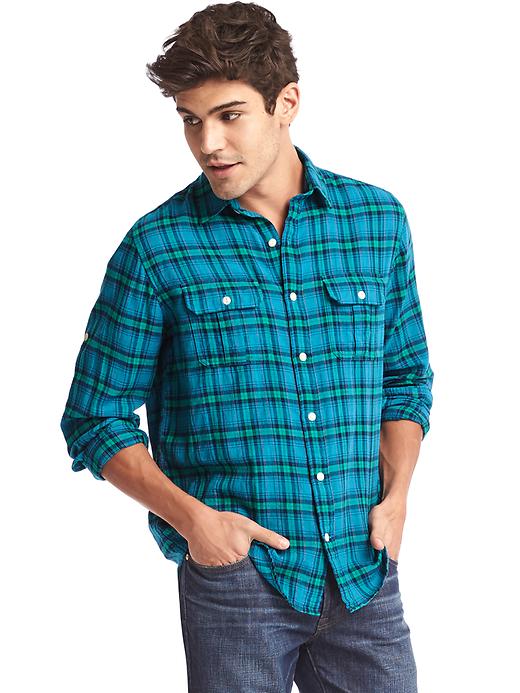 Image number 1 showing, Crinkle cotton plaid standard fit shirt