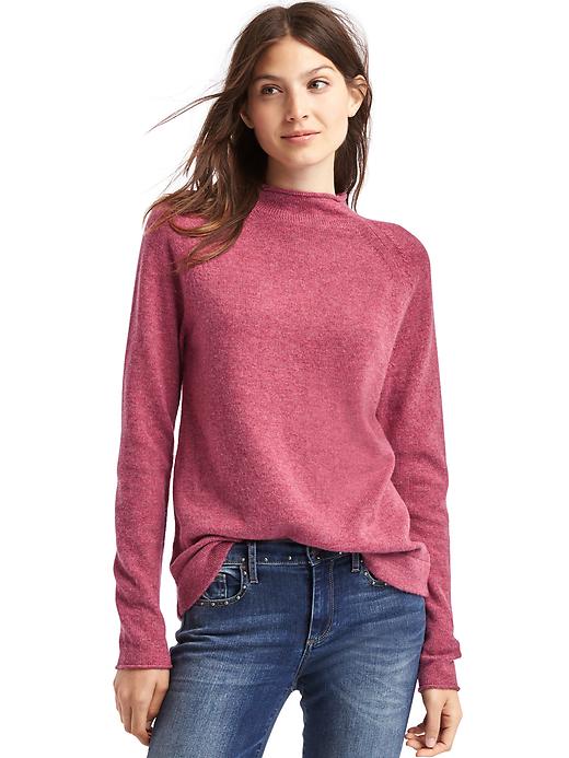 View large product image 1 of 1. Merino wool blend mock neck sweater