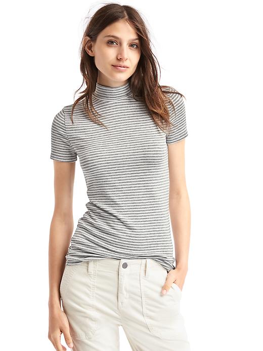 View large product image 1 of 1. Cozy modal stripe mockneck top