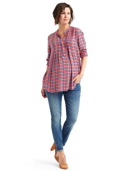 Image number 3 showing, Maternity plaid long sleeve pintuck shirt