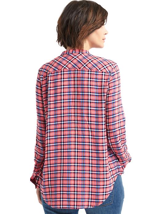 Image number 2 showing, Maternity plaid long sleeve pintuck shirt