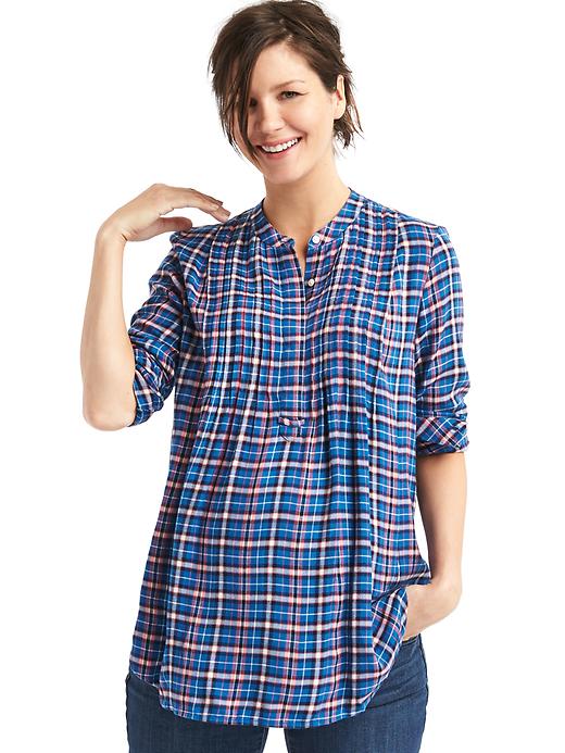 Image number 4 showing, Maternity plaid long sleeve pintuck shirt