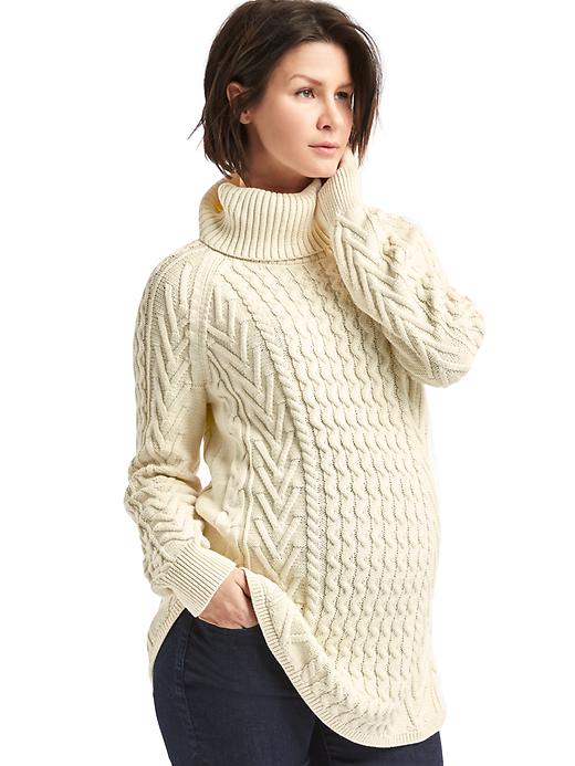 Image number 1 showing, Maternity cable knit turtleneck sweater