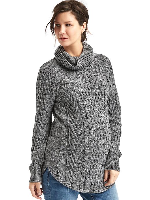 View large product image 1 of 1. Maternity cable knit turtleneck sweater