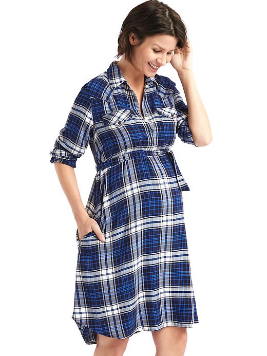Image number 6 showing, Maternity plaid tie-belt shirtdress
