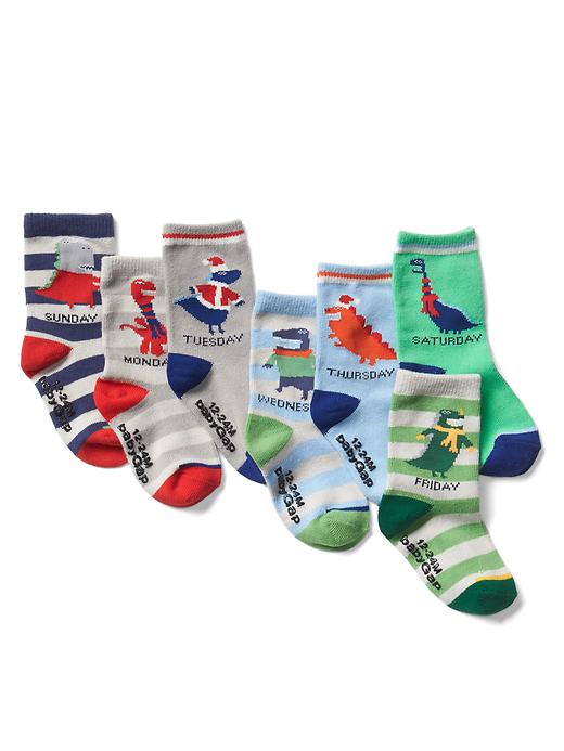 View large product image 1 of 1. Festive dino days-of-the-week socks (7-pack)