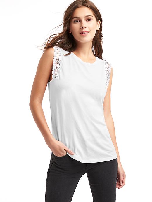 View large product image 1 of 1. Luxe crochet-trim muscle tank