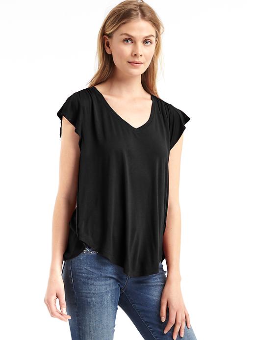 View large product image 1 of 1. Drapey short sleeve V-neck tee