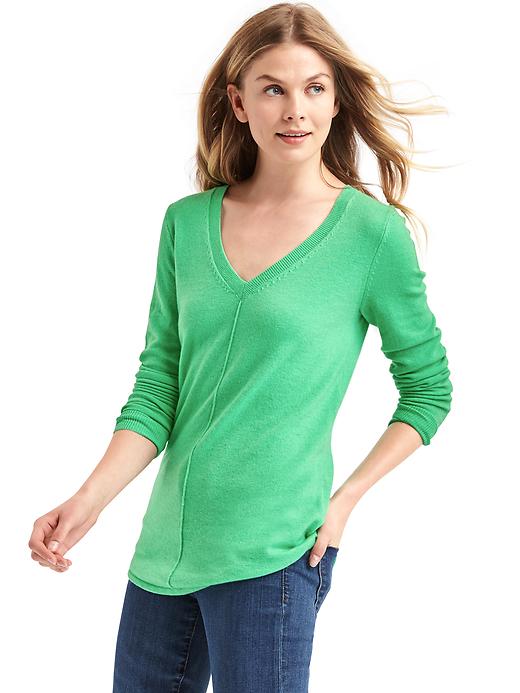 View large product image 1 of 1. Deep V-neck long sleeve sweater