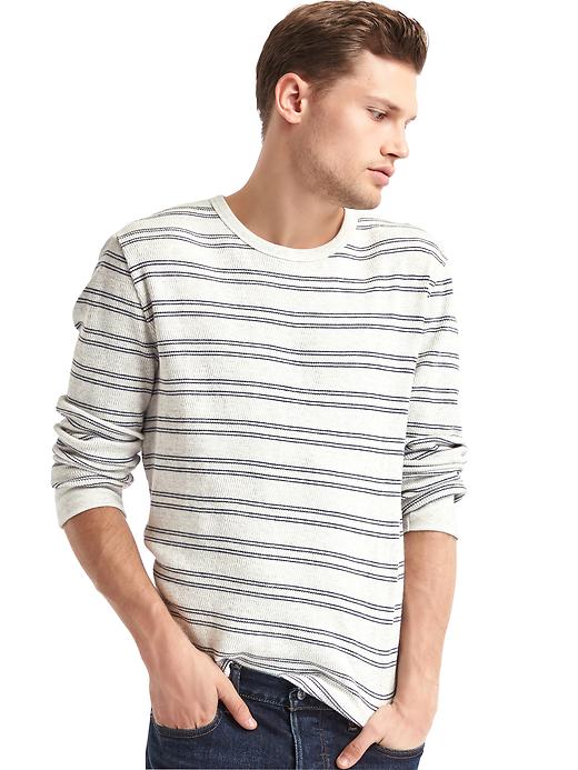View large product image 1 of 1. Waffle knit stripe long sleeve tee