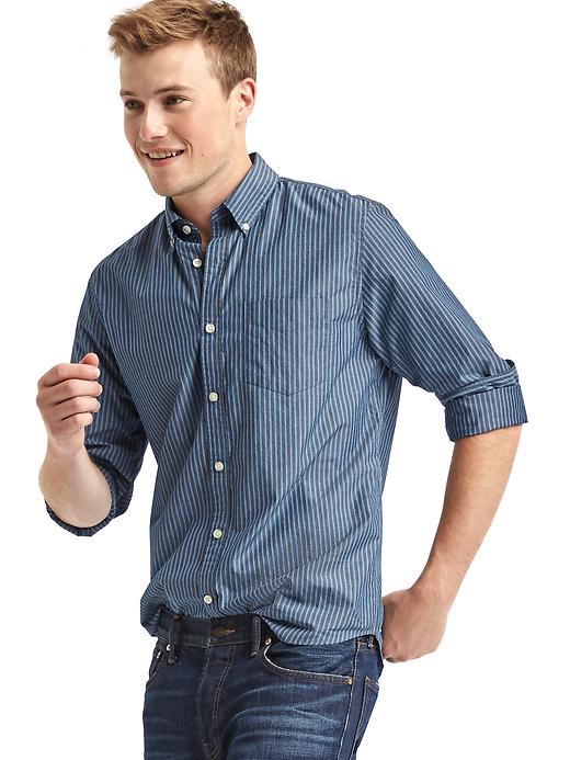 Image number 1 showing, True wash railroad stripe slim fit shirt
