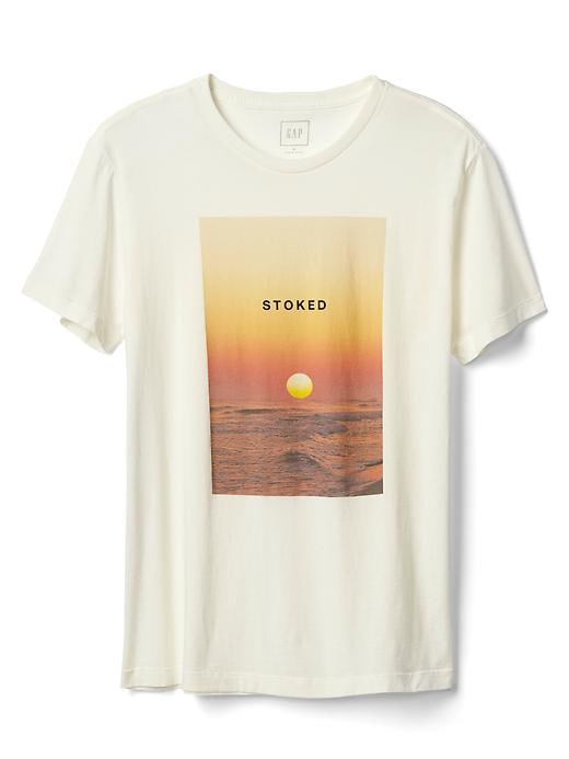 View large product image 1 of 1. Stoked sunset graphic tee