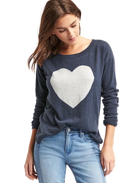 View large product image 1 of 1. Heart intarsia drop shoulder sweater