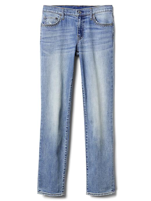 Image number 6 showing, Mid rise stud-pocket real straight jeans