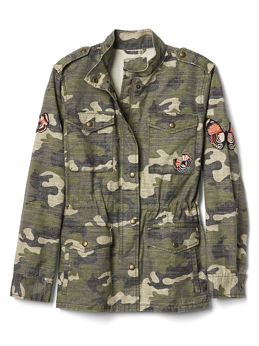 Image number 1 showing, Embroidered camo utility jacket
