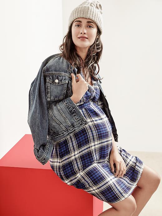 Image number 2 showing, Maternity plaid tie-belt shirtdress