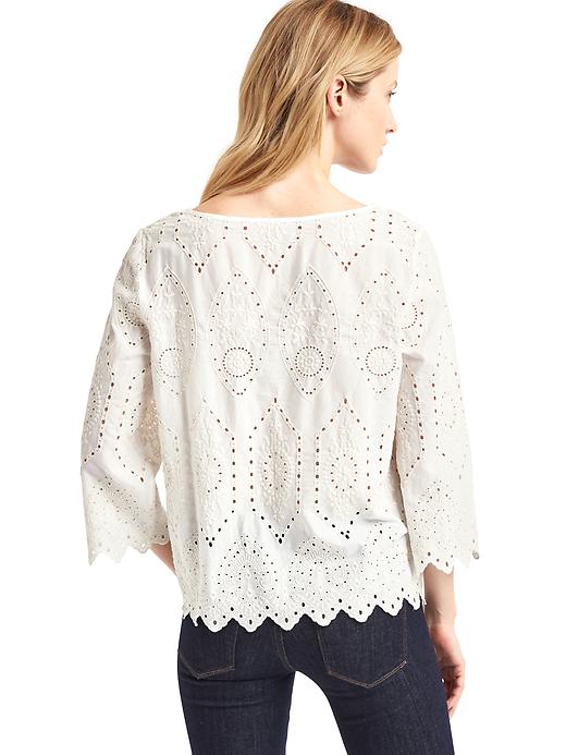 Image number 2 showing, Intricate eyelet three-quarter sleeve top